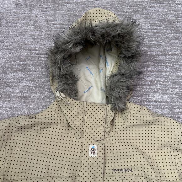 Special Blend Jacket Womens Large Brown Polka Dot 10K Hooded Faux Fur Snowboard - Picture 4 of 16
